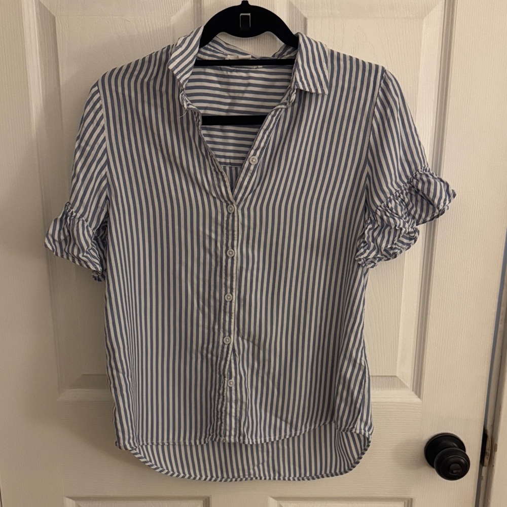 beachlunchlounge Blue and White Striped Button Down Shirt